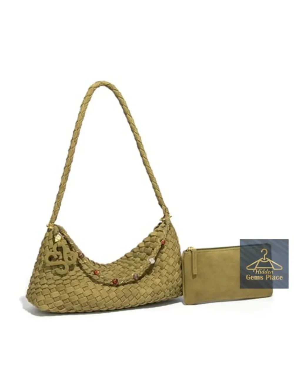 Faux Suede Hobo Bag Small Slouchy Shoulder Bag with Pouch Handwoven Magnetic